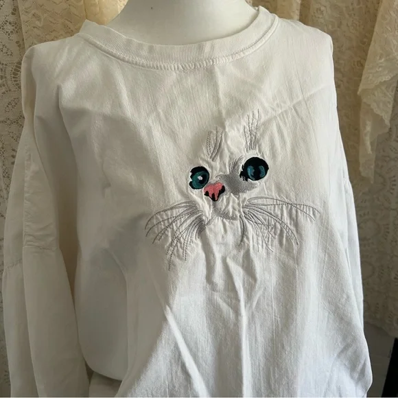 Vintage Cottontops Long Sleeve Cat Embroidered Long Sleeve Top - Picture 2 of 9